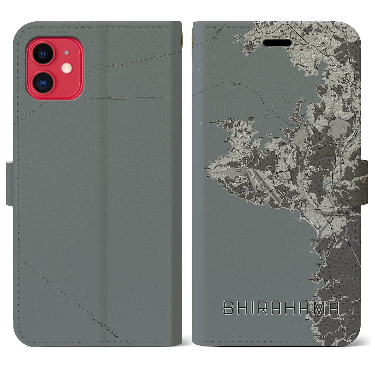 【白浜(和歌山県)】地図柄iPhoneケース(手帳タイプ)モノトーン・iPhone 11 用