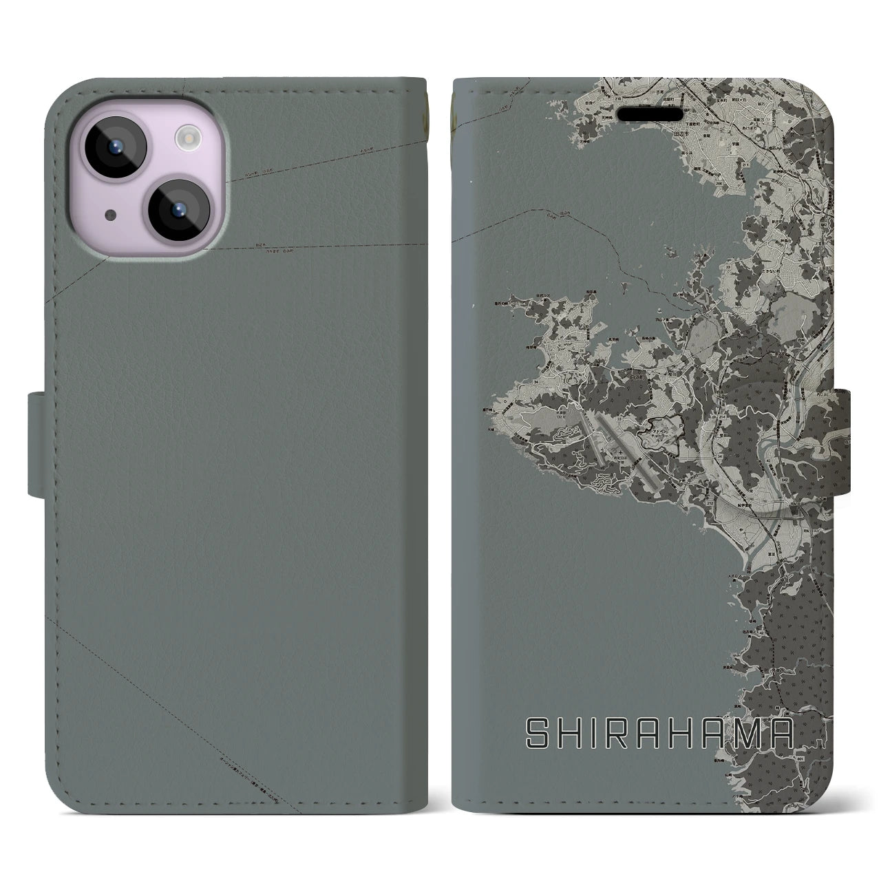 【白浜(和歌山県)】地図柄iPhoneケース(手帳タイプ)モノトーン・iPhone 14 用