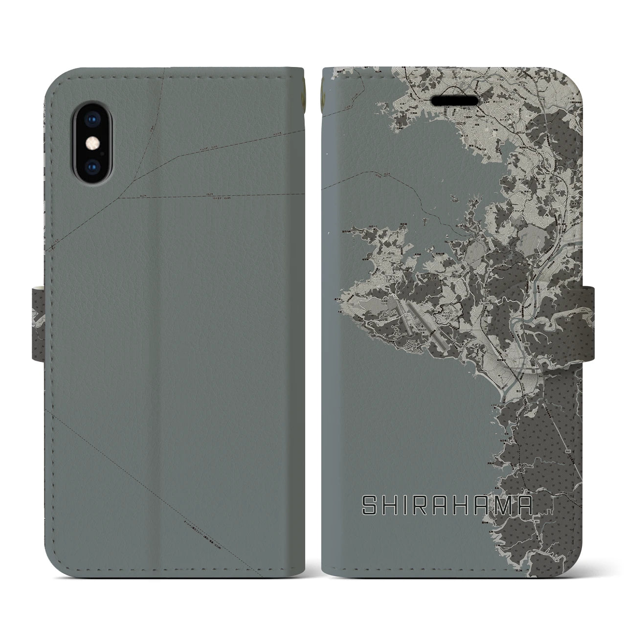 【白浜(和歌山県)】地図柄iPhoneケース(手帳タイプ)モノトーン・iPhone XS / X 用