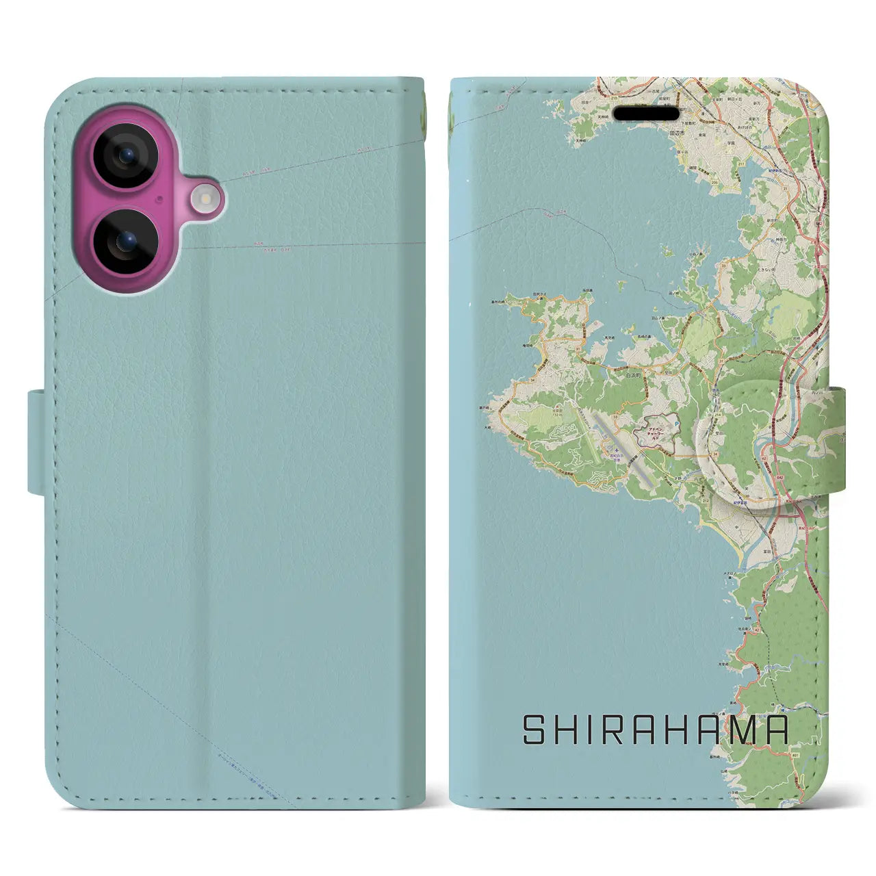 【白浜(和歌山県)】地図柄iPhoneケース(手帳タイプ)ナチュラル・iPhone 16 Pro 用