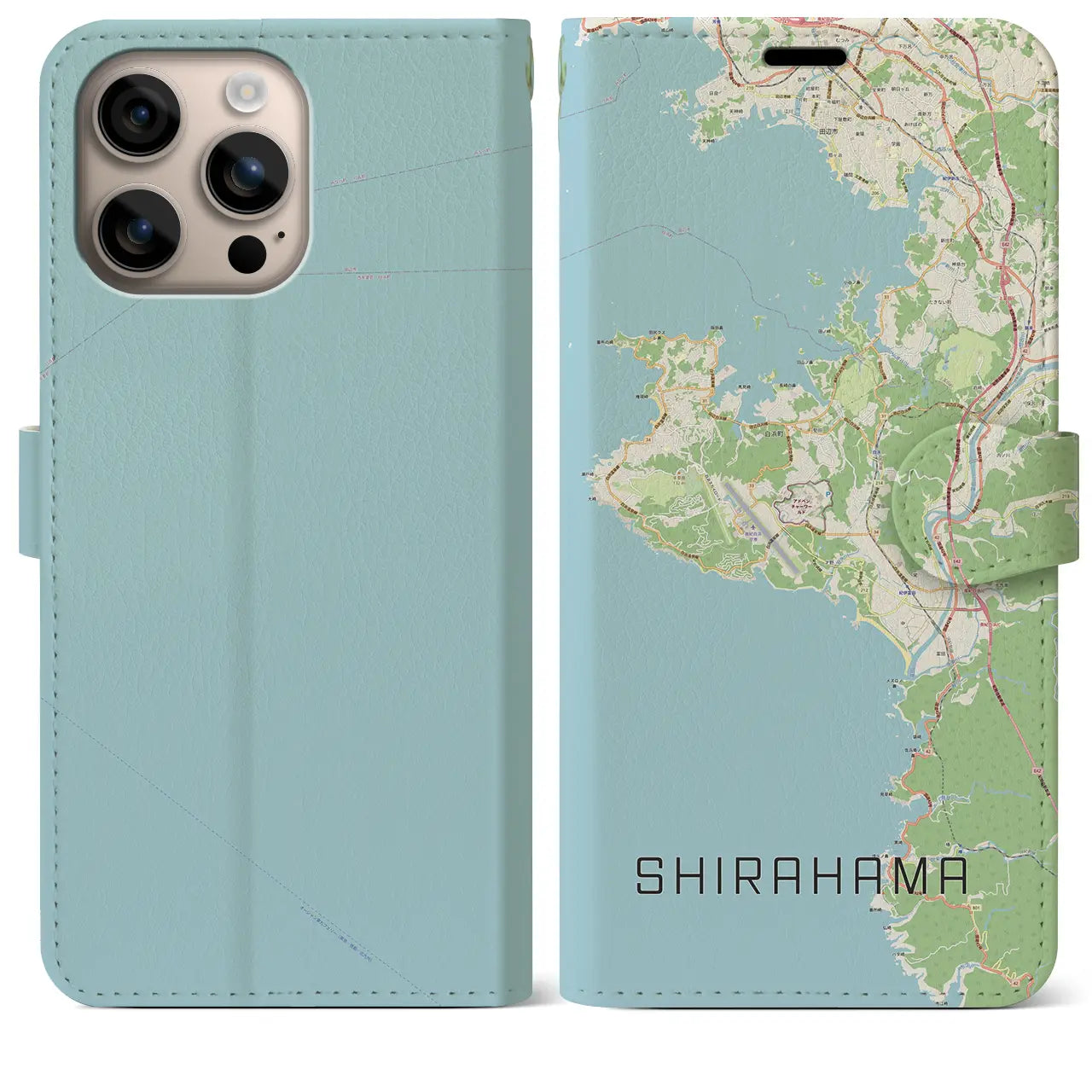 【白浜(和歌山県)】地図柄iPhoneケース(手帳タイプ)ナチュラル・iPhone 16 Plus 用