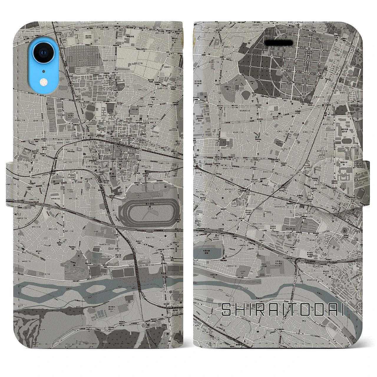 【白糸台(東京都)】地図柄iPhoneケース(手帳タイプ)モノトーン・iPhone XR 用