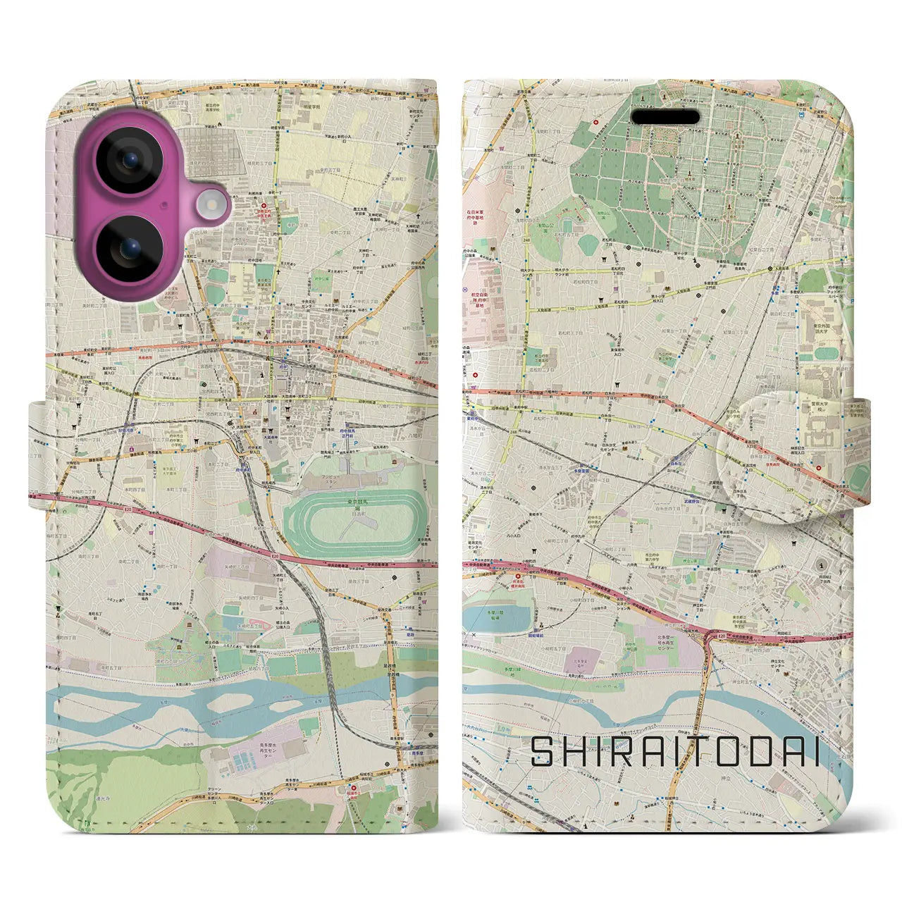 【白糸台(東京都)】地図柄iPhoneケース(手帳タイプ)