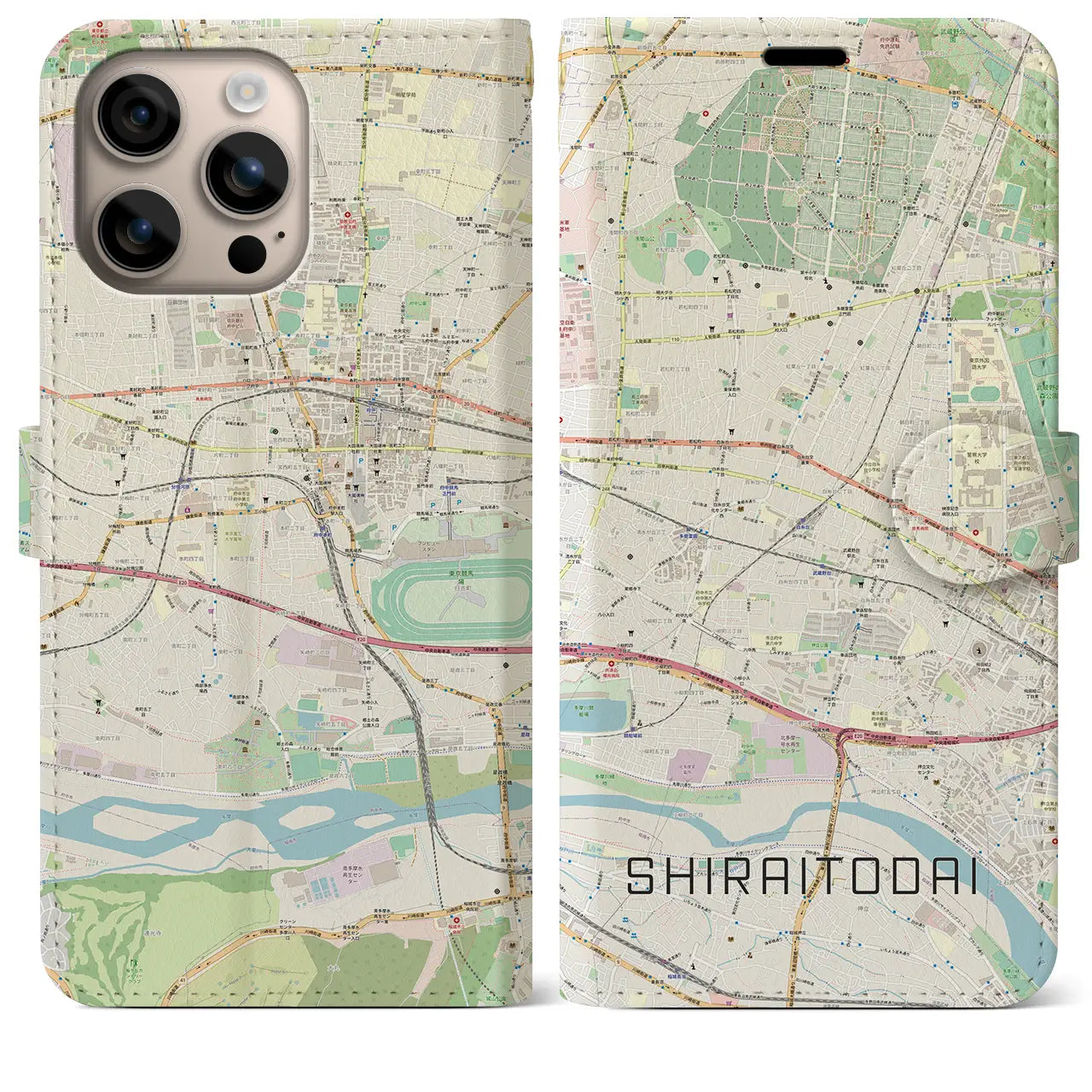 【白糸台(東京都)】地図柄iPhoneケース(手帳タイプ)ナチュラル・iPhone 16 Plus 用
