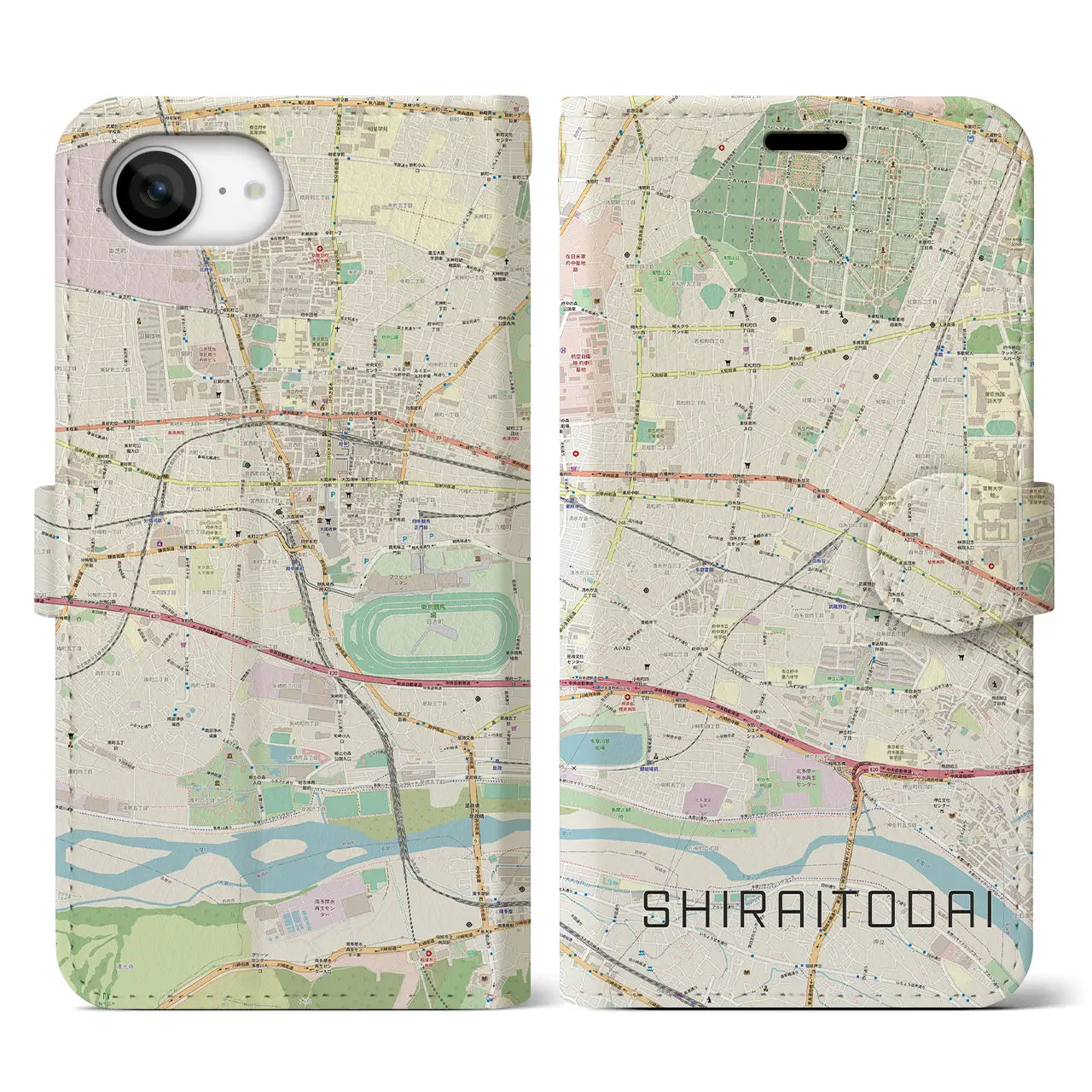 【白糸台(東京都)】地図柄iPhoneケース(手帳タイプ)