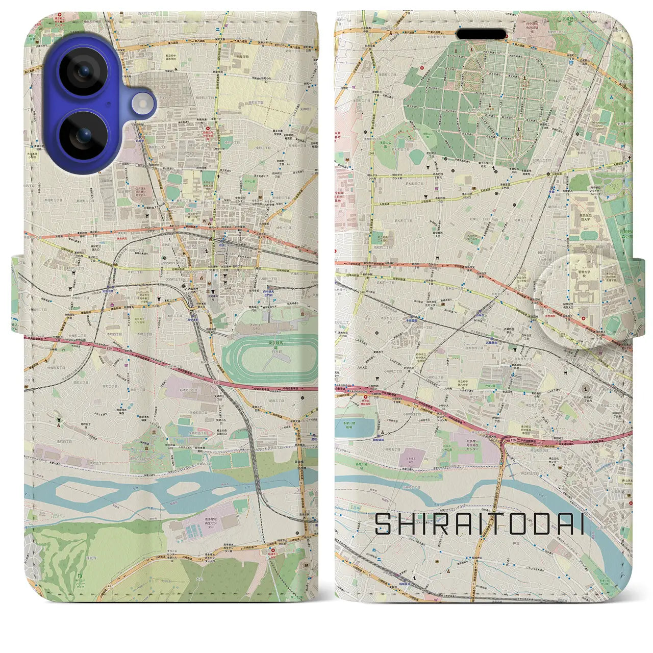 【白糸台(東京都)】地図柄iPhoneケース(手帳タイプ)ナチュラル・iPhone 16 Pro Max 用