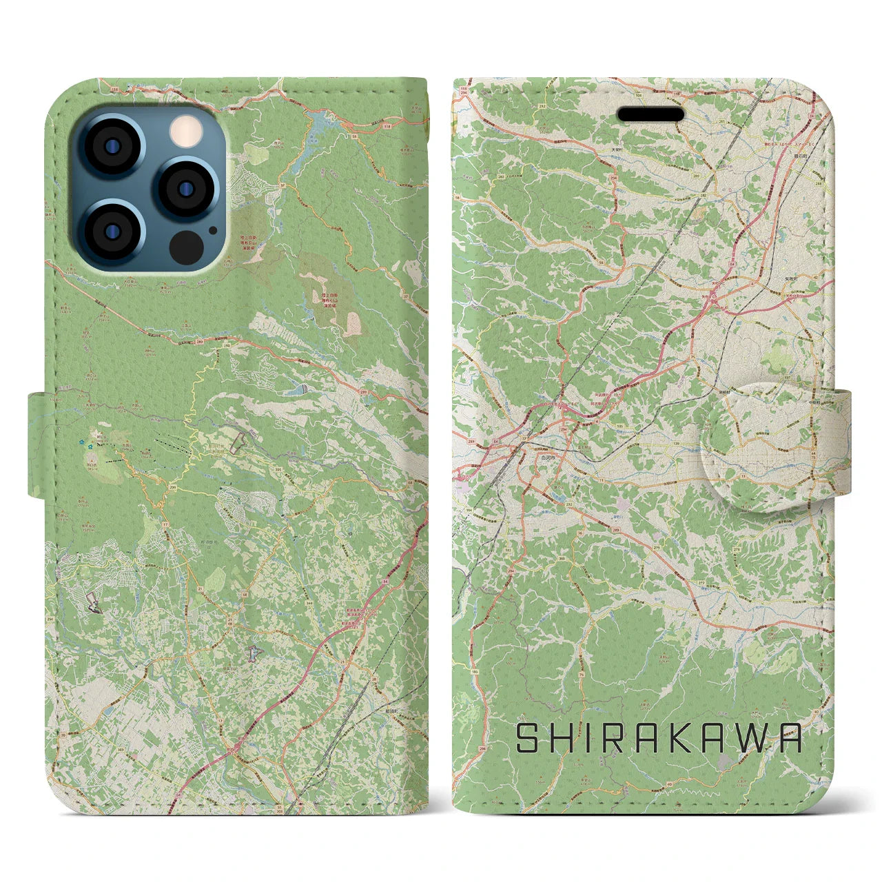【白河(福島県)】地図柄iPhoneケース(手帳タイプ)ナチュラル・iPhone 12 / 12 Pro 用