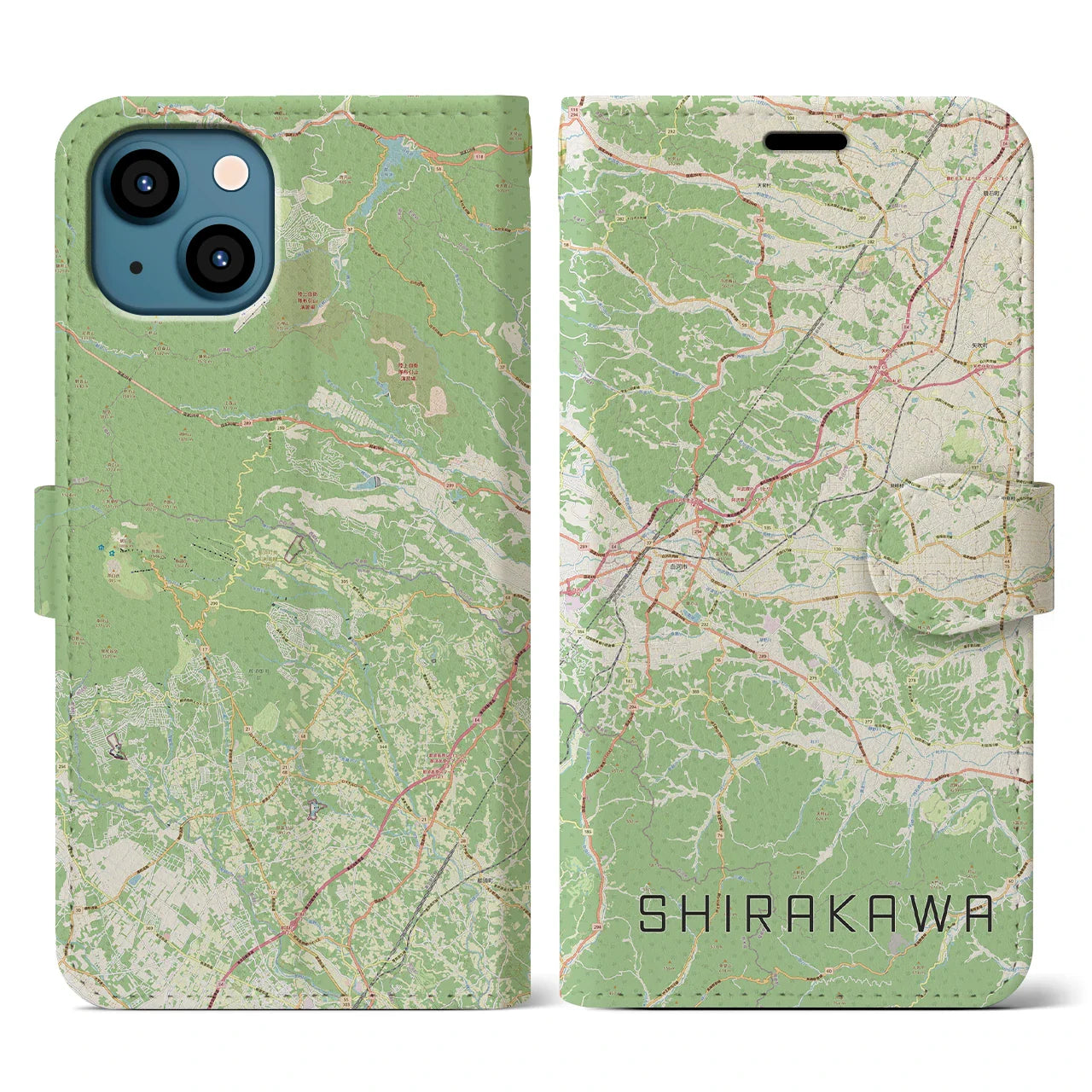 【白河(福島県)】地図柄iPhoneケース(手帳タイプ)ナチュラル・iPhone 13 用