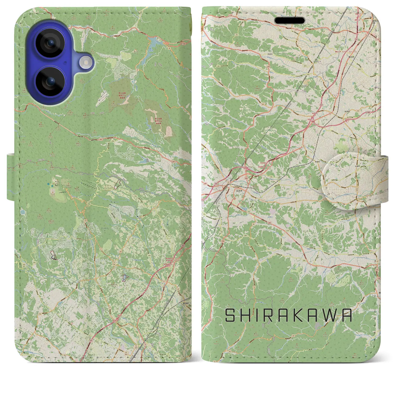 【白河(福島県)】地図柄iPhoneケース(手帳タイプ)ナチュラル・iPhone 16 Pro Max 用