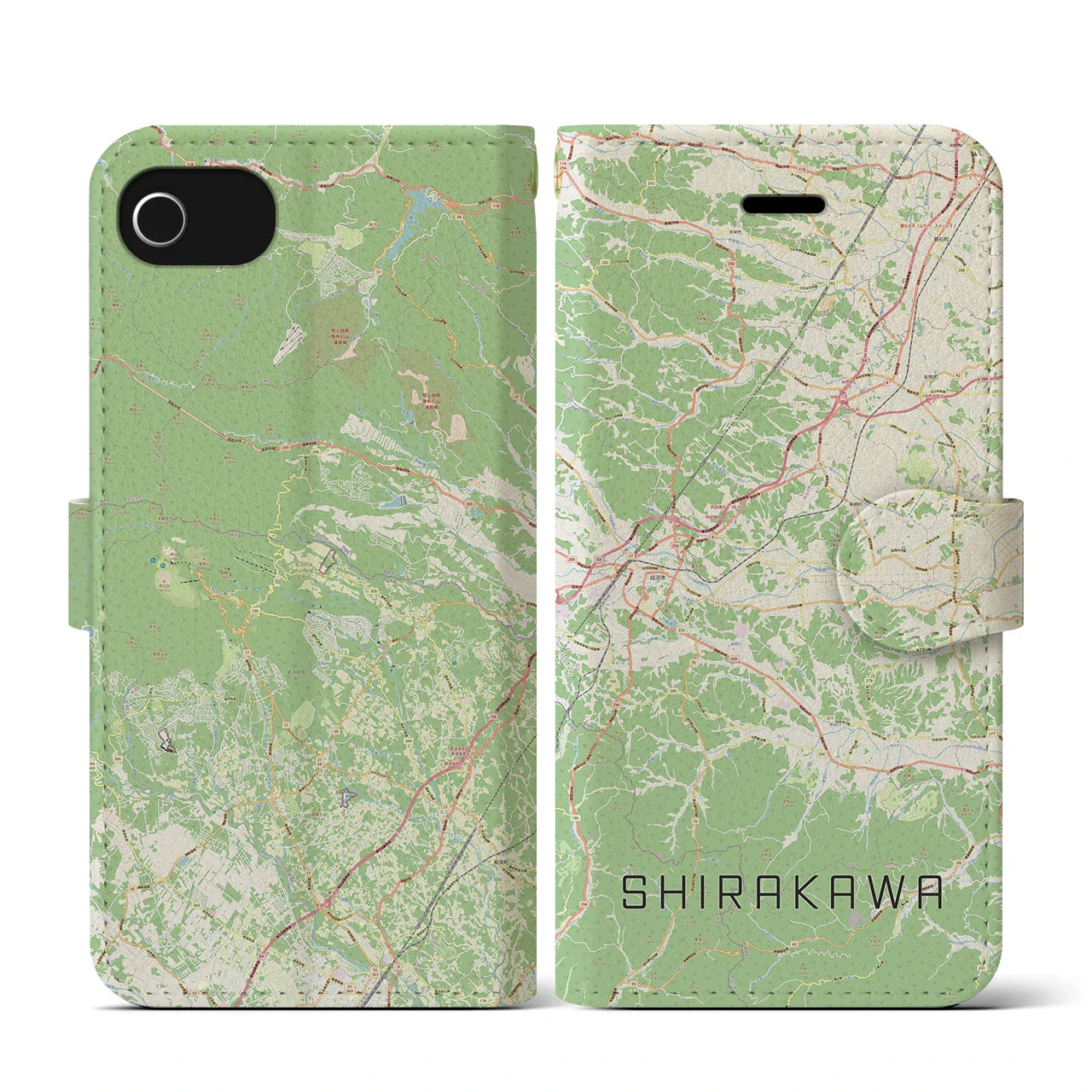 【白河(福島県)】地図柄iPhoneケース(手帳タイプ)ナチュラル・iPhone SE(第3 / 第2世代) / 8 / 7 / 6s / 6 用