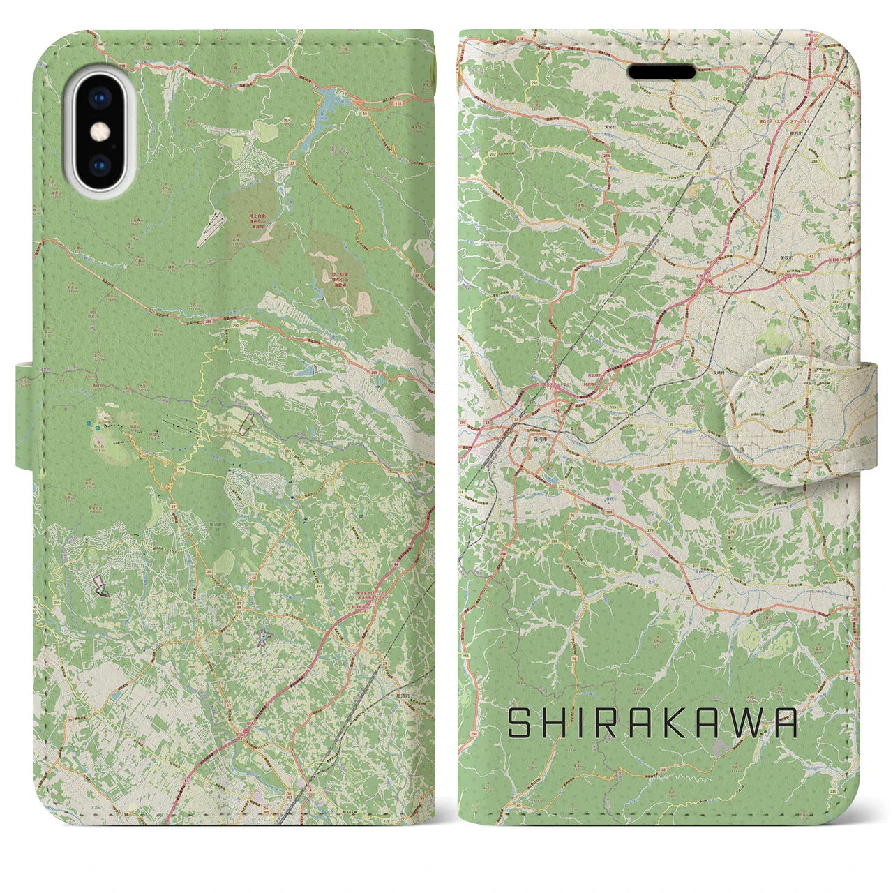 【白河(福島県)】地図柄iPhoneケース(手帳タイプ)ナチュラル・iPhone XS Max 用