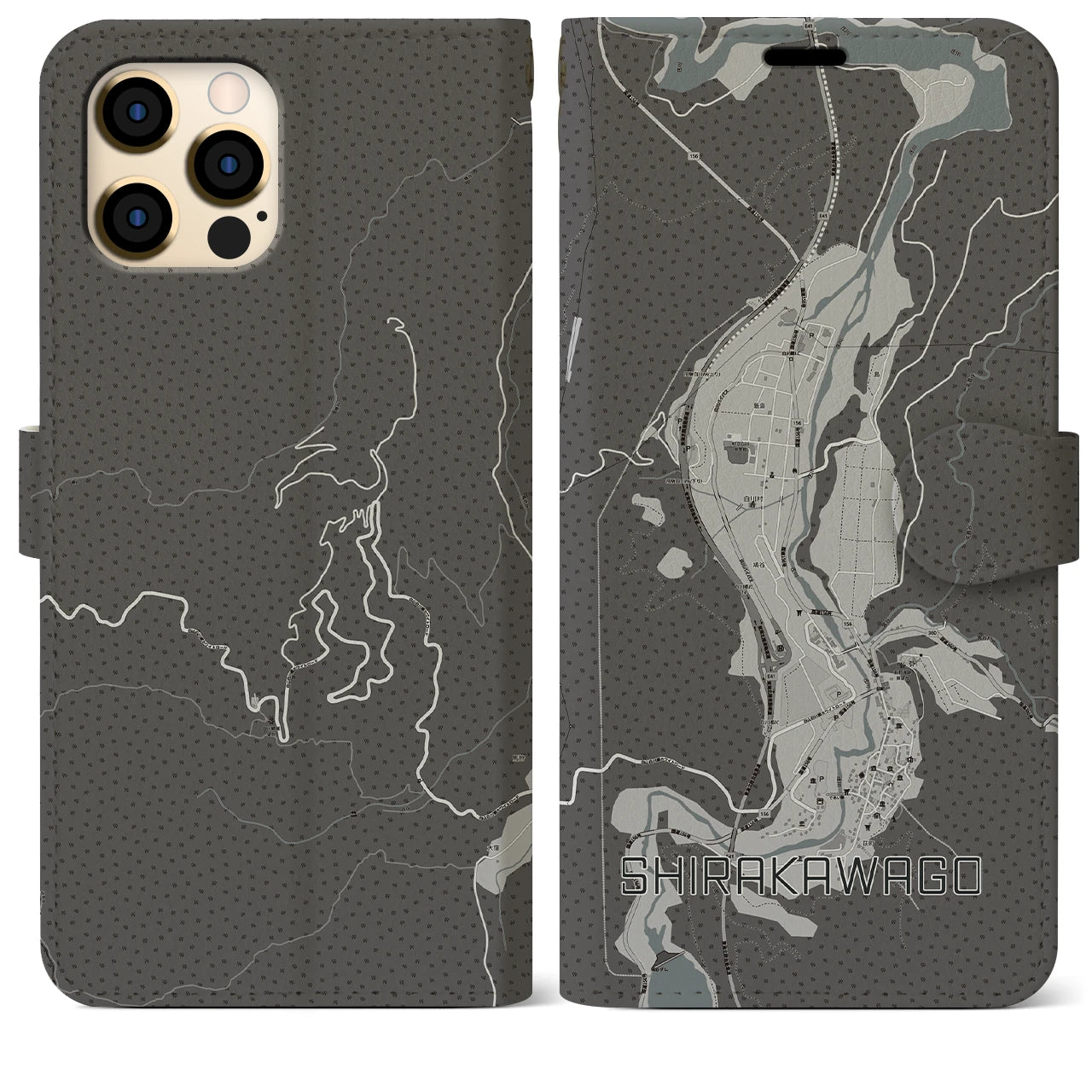 【白川郷(岐阜県)】地図柄iPhoneケース(手帳タイプ)