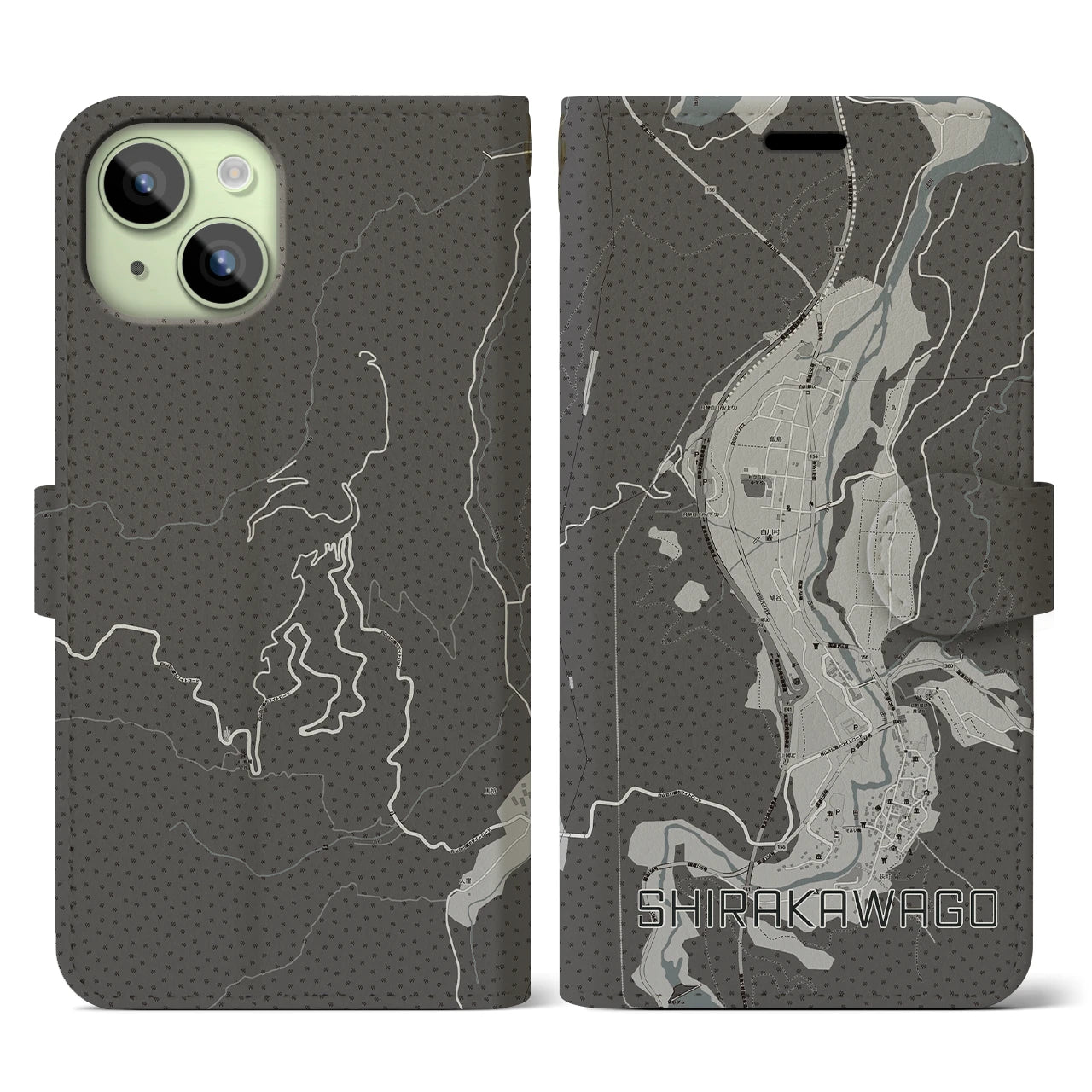 【白川郷(岐阜県)】地図柄iPhoneケース(手帳タイプ)