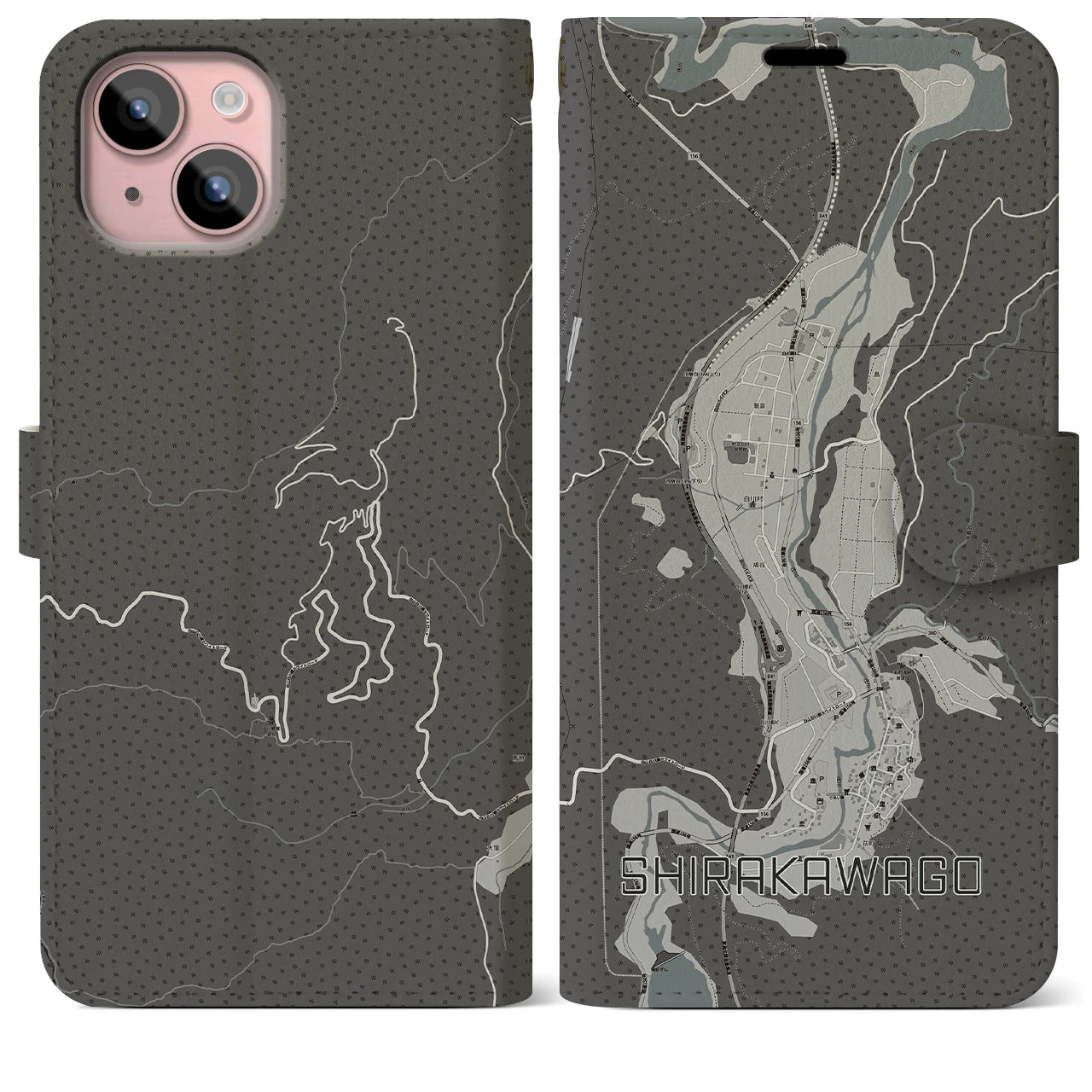 【白川郷(岐阜県)】地図柄iPhoneケース(手帳タイプ)