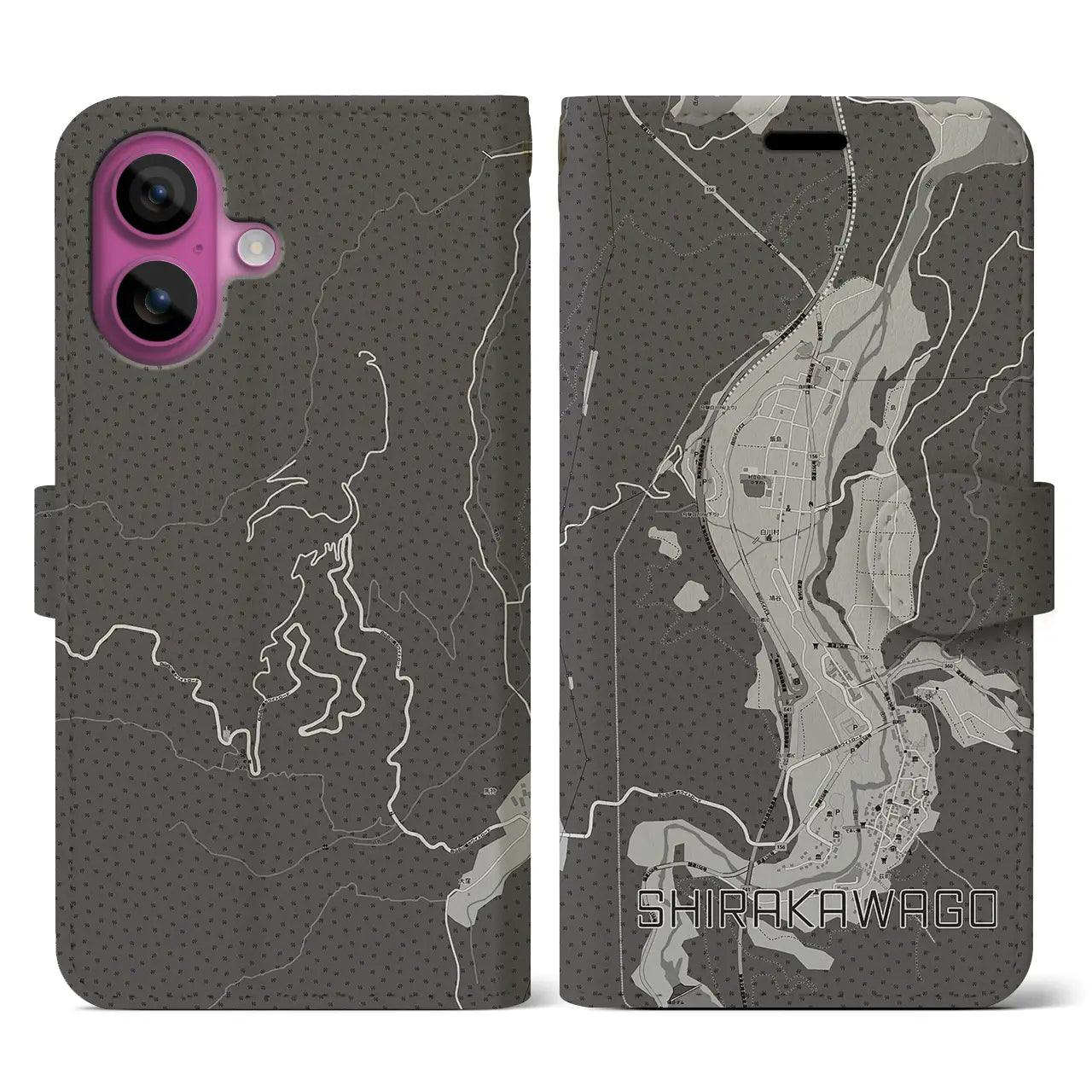 【白川郷(岐阜県)】地図柄iPhoneケース(手帳タイプ)