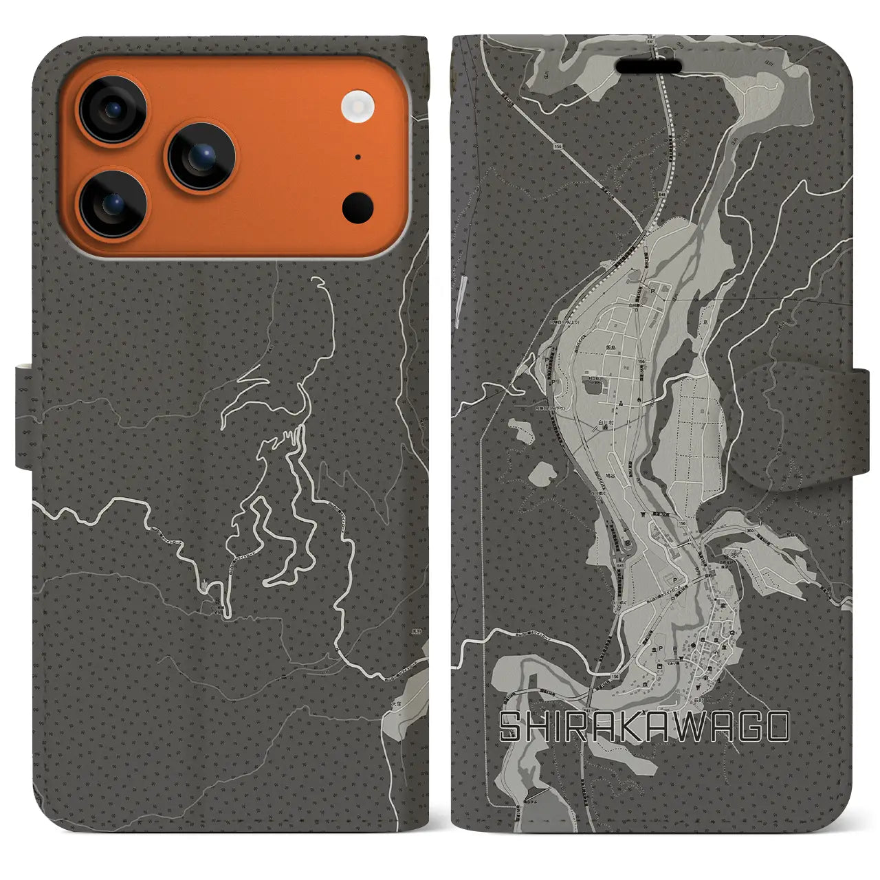 【白川郷(岐阜県)】地図柄iPhoneケース(手帳タイプ)