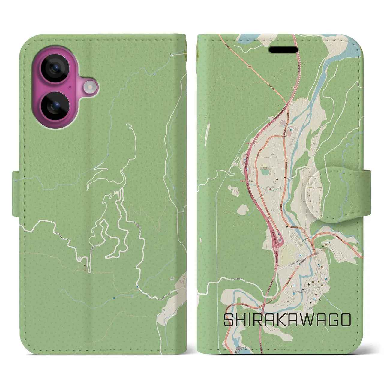 【白川郷(岐阜県)】地図柄iPhoneケース(手帳タイプ)ナチュラル・iPhone 16 Pro 用