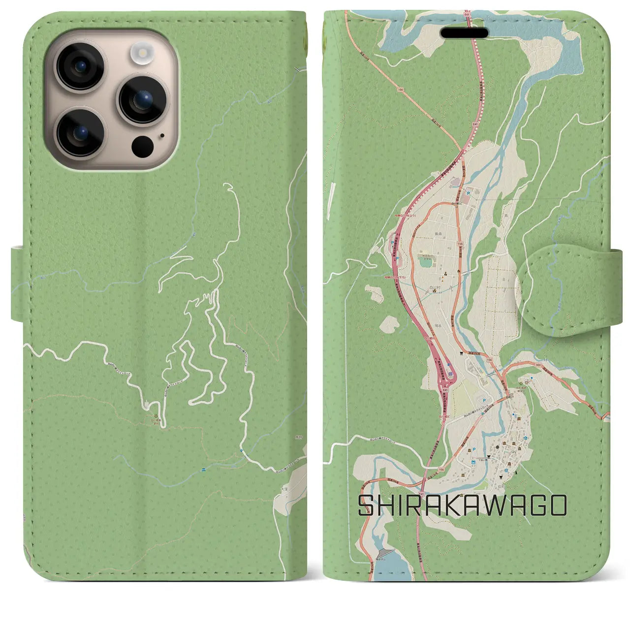 【白川郷(岐阜県)】地図柄iPhoneケース(手帳タイプ)ナチュラル・iPhone 16 Plus 用