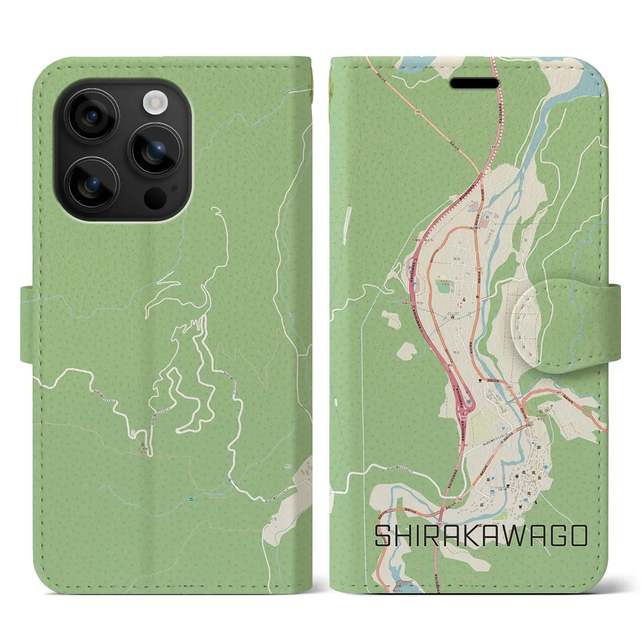 【白川郷(岐阜県)】地図柄iPhoneケース(手帳タイプ)ナチュラル・iPhone 16 用