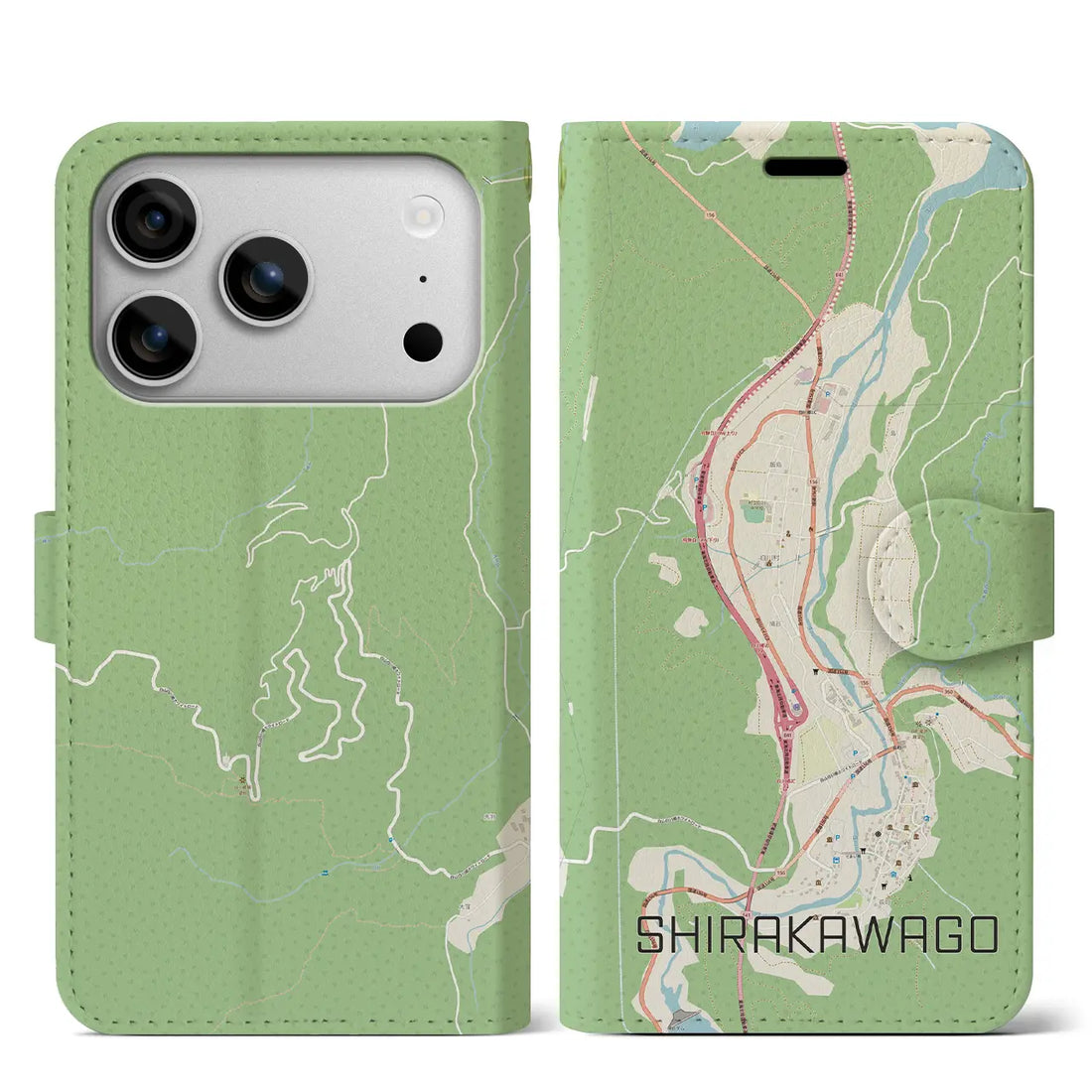 【白川郷(岐阜県)】地図柄iPhoneケース(手帳タイプ)ナチュラル・iPhone 17 Pro Max 用