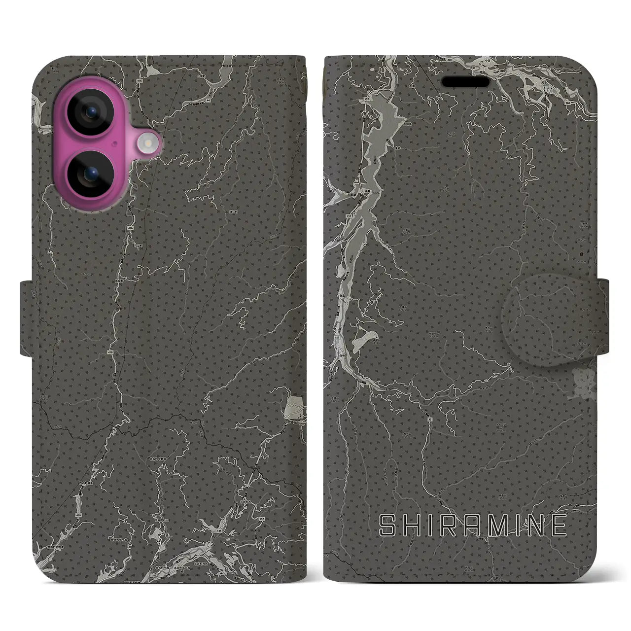 【白峰(石川県)】地図柄iPhoneケース(手帳タイプ)モノトーン・iPhone 16 Pro 用