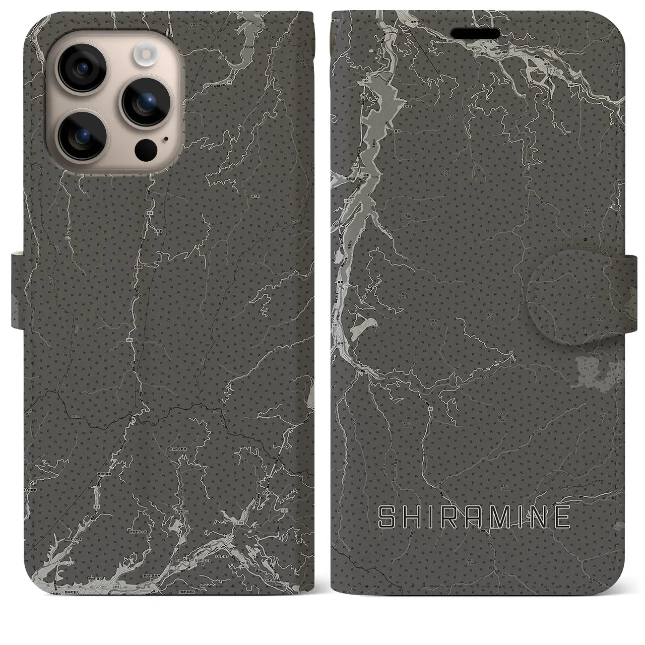 【白峰(石川県)】地図柄iPhoneケース(手帳タイプ)モノトーン・iPhone 16 Plus 用