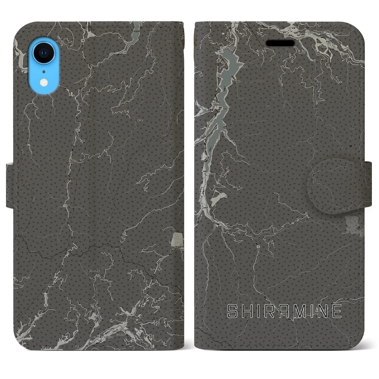 【白峰(石川県)】地図柄iPhoneケース(手帳タイプ)モノトーン・iPhone XR 用