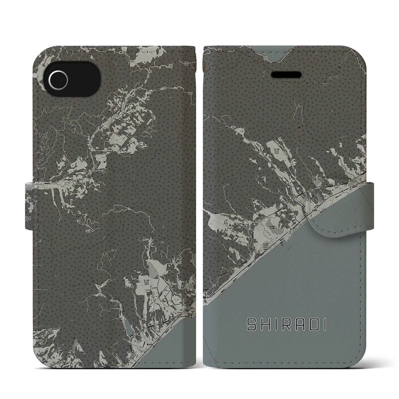 【白老(北海道)】地図柄iPhoneケース(手帳タイプ)モノトーン・iPhone SE(第3 / 第2世代) / 8 / 7 / 6s / 6 用