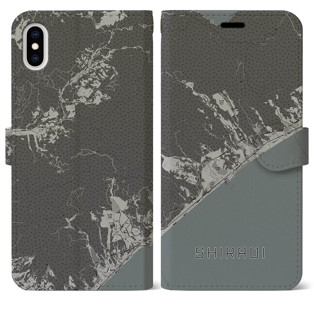 【白老(北海道)】地図柄iPhoneケース(手帳タイプ)モノトーン・iPhone XS Max 用