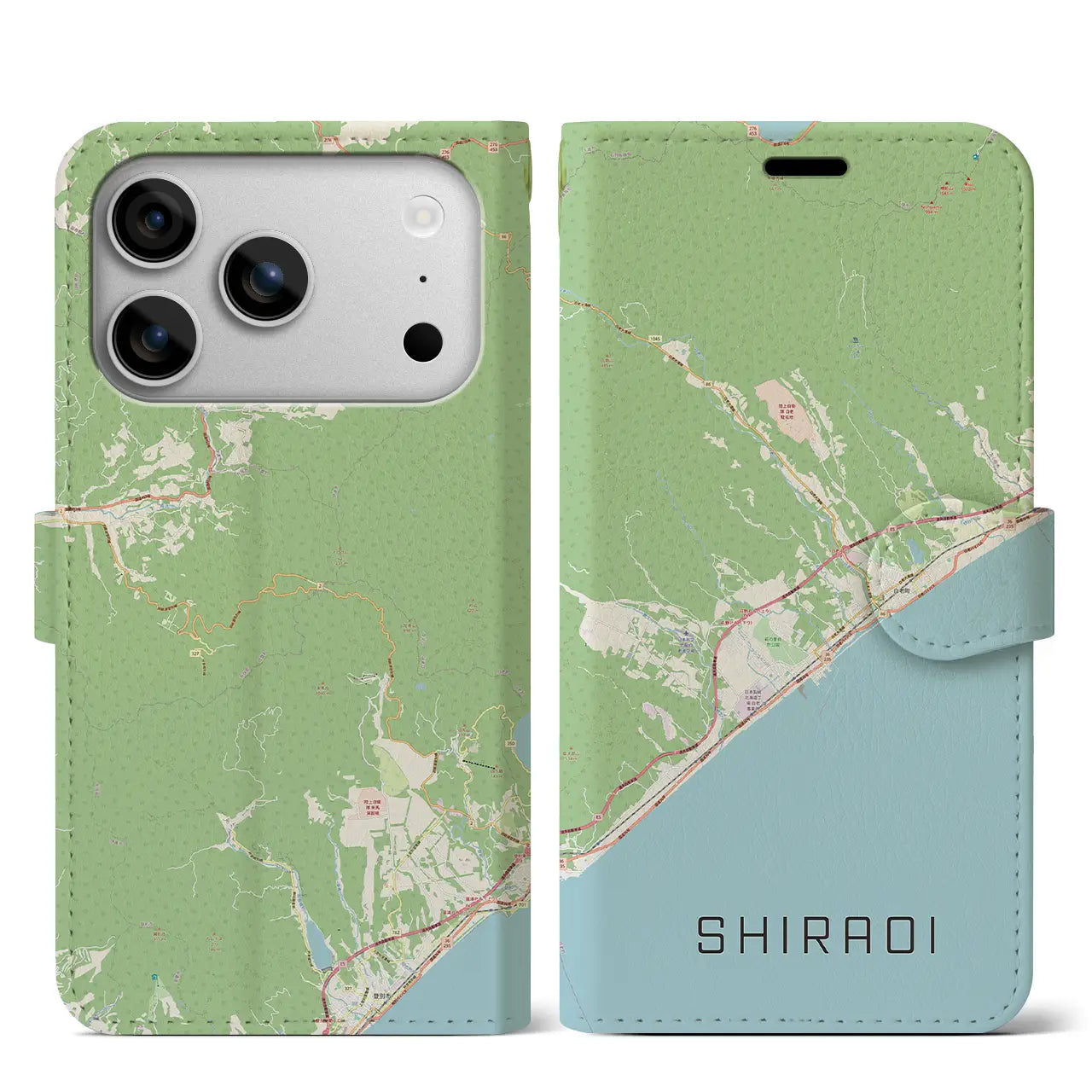 【白老(北海道)】地図柄iPhoneケース(手帳タイプ)