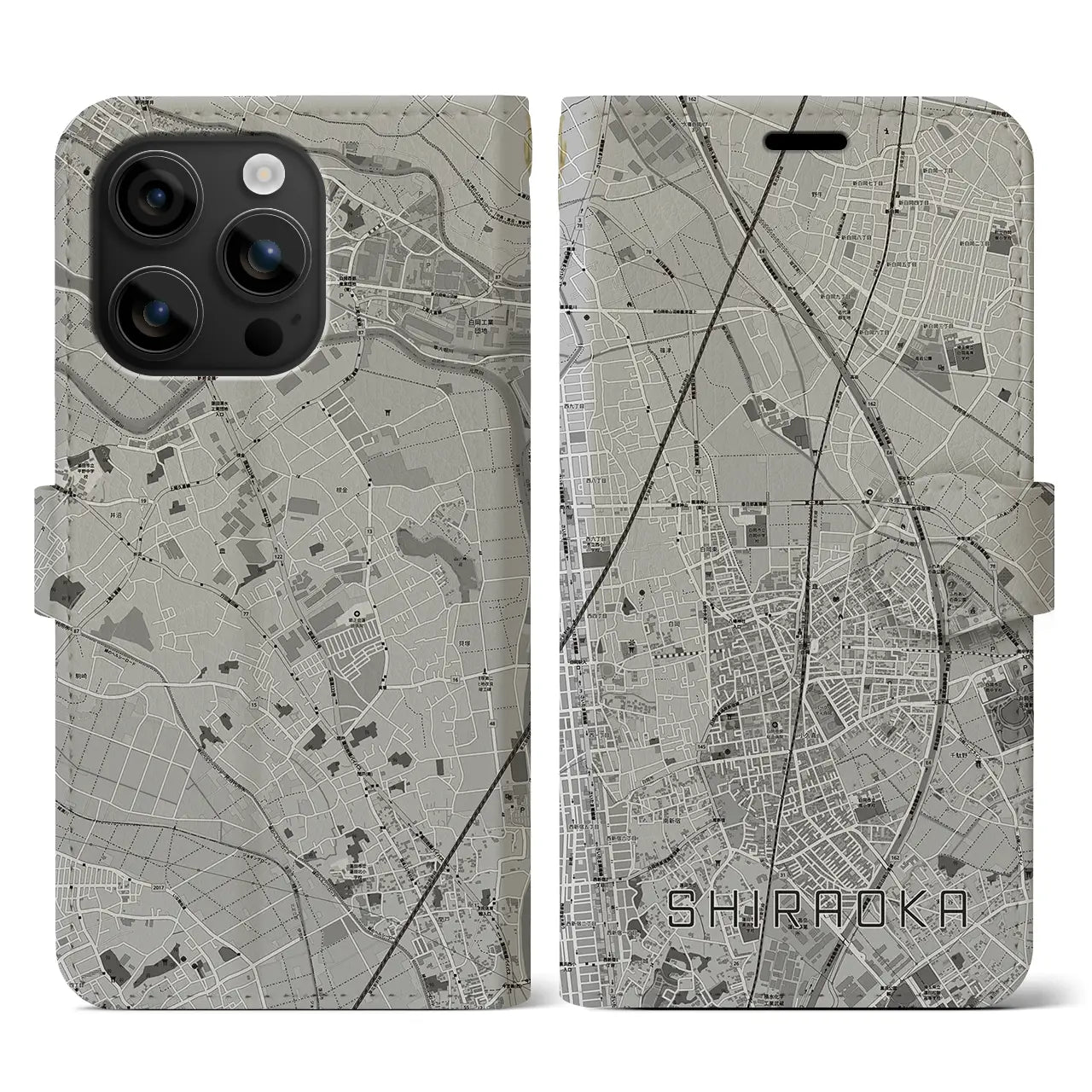 【白岡(埼玉県)】地図柄iPhoneケース(手帳タイプ)モノトーン・iPhone 16 用