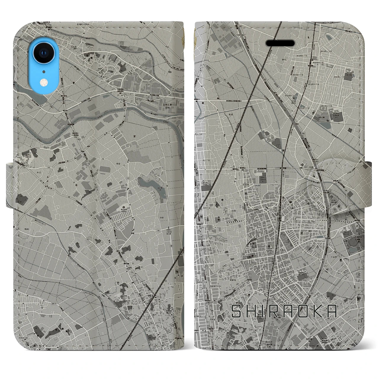 【白岡(埼玉県)】地図柄iPhoneケース(手帳タイプ)モノトーン・iPhone XR 用