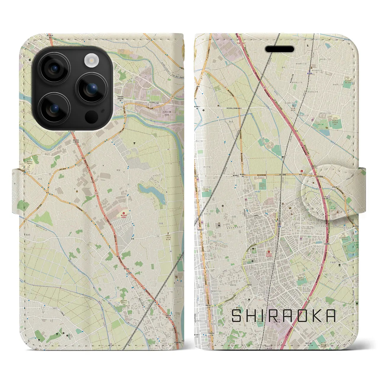 【白岡(埼玉県)】地図柄iPhoneケース(手帳タイプ)ナチュラル・iPhone 16 用