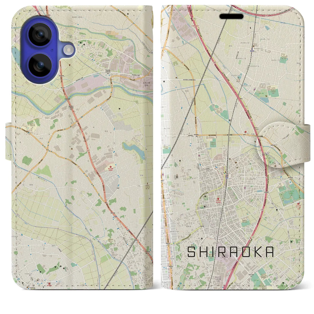 【白岡(埼玉県)】地図柄iPhoneケース(手帳タイプ)ナチュラル・iPhone 16 Pro Max 用