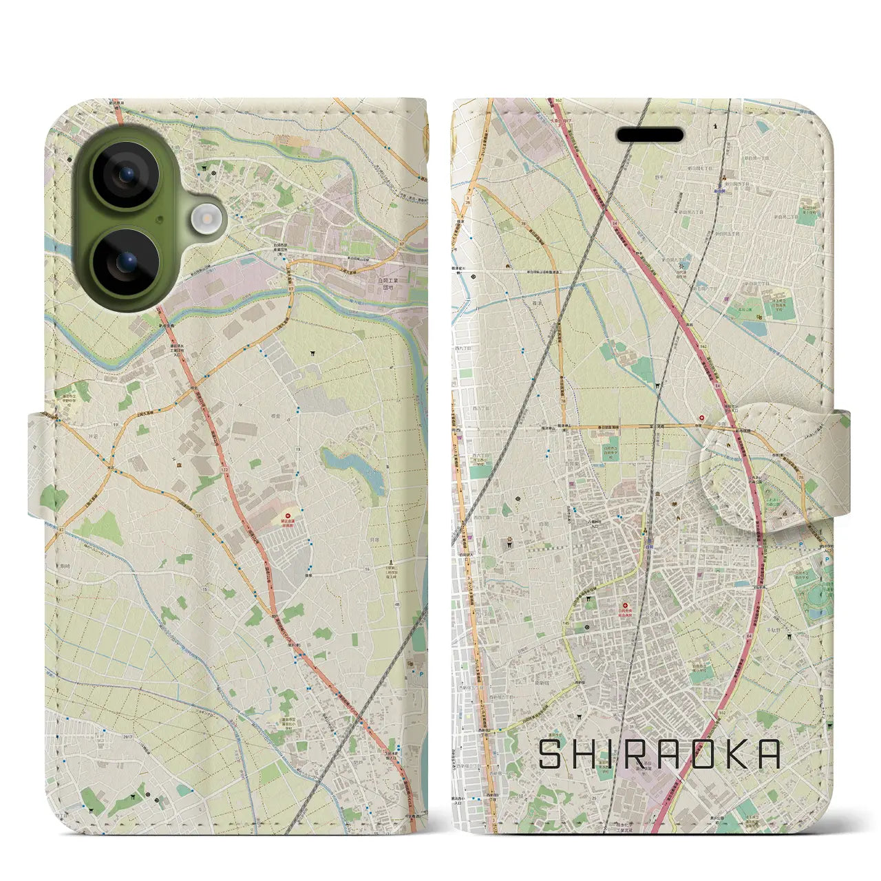 【白岡(埼玉県)】地図柄iPhoneケース(手帳タイプ)モノトーン・iPhone 17 Pro Max 用