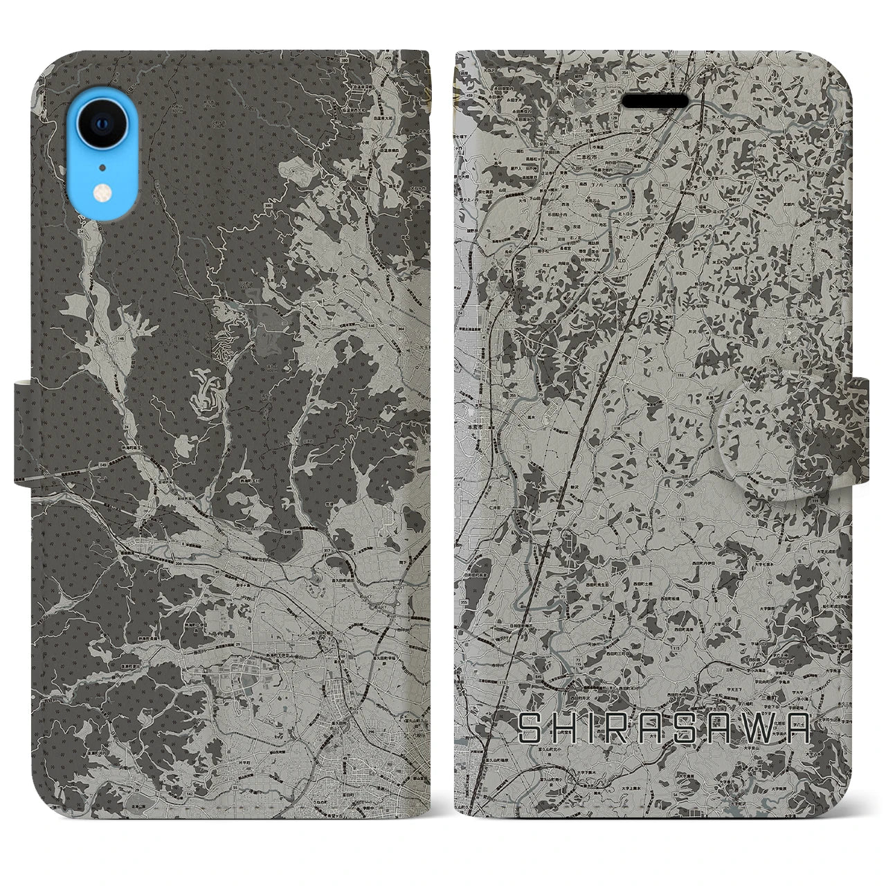 【白沢(福島県)】地図柄iPhoneケース(手帳タイプ)モノトーン・iPhone XR 用