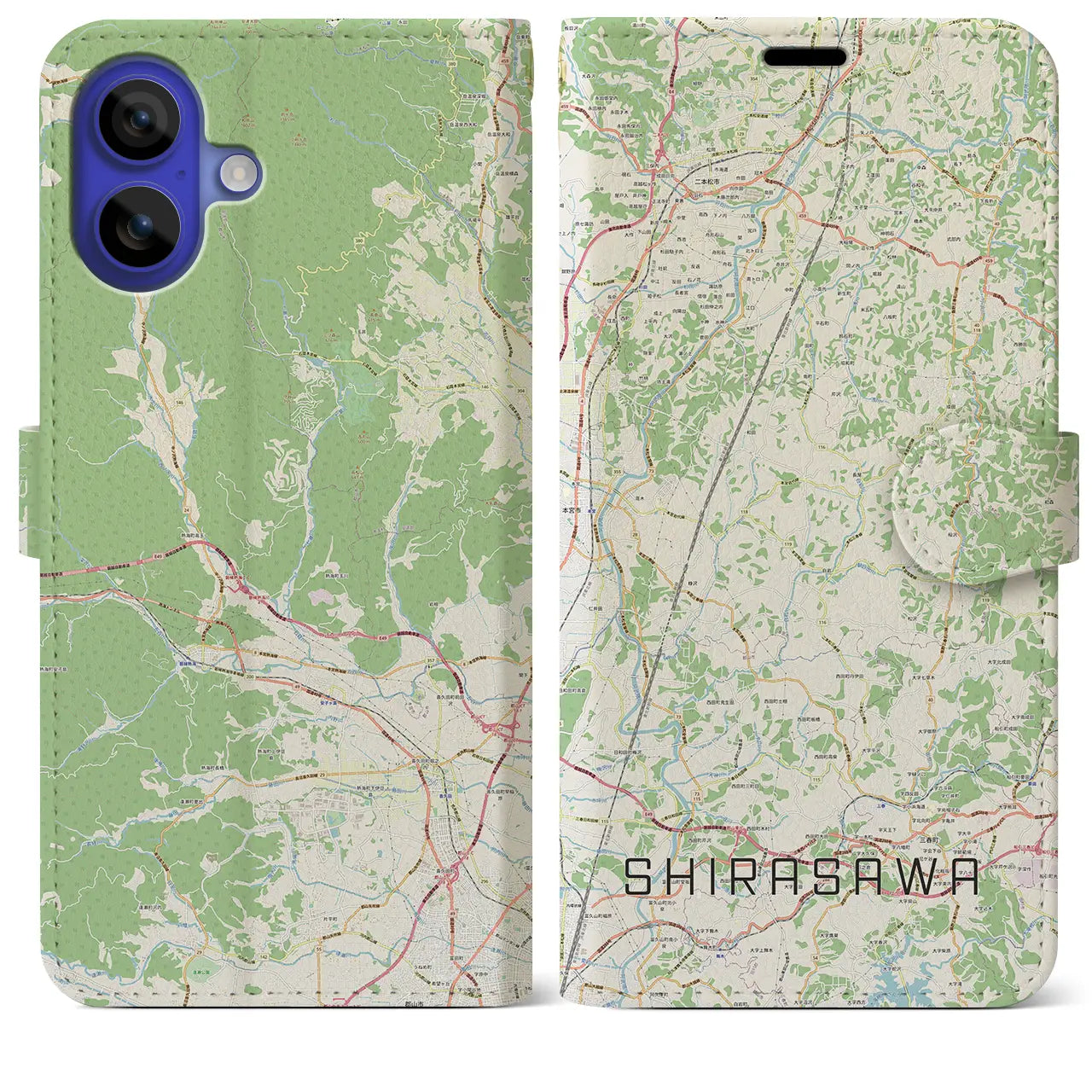 【白沢(福島県)】地図柄iPhoneケース(手帳タイプ)ナチュラル・iPhone 16 Pro Max 用