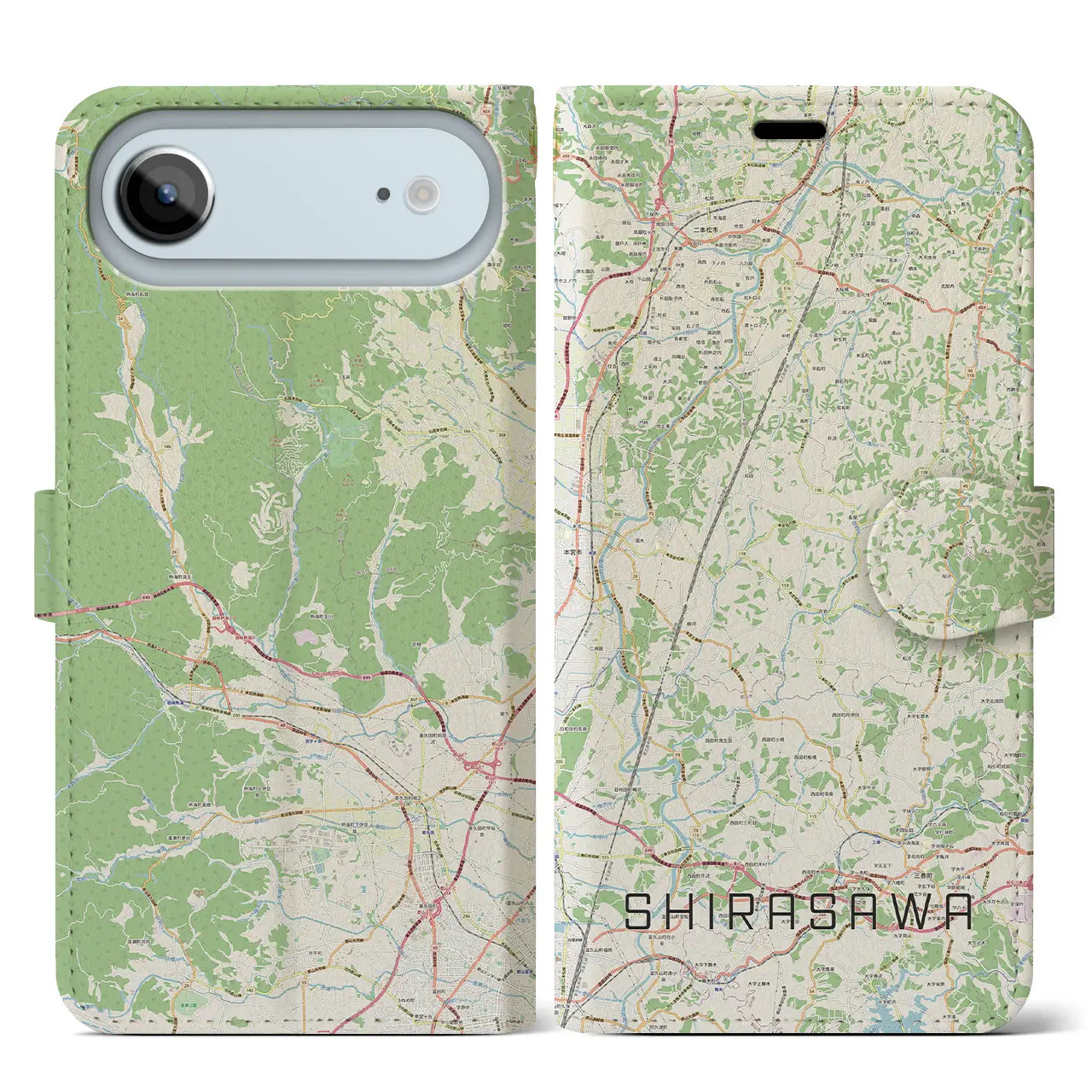 【白沢(福島県)】地図柄iPhoneケース(手帳タイプ)ナチュラル・iPhone 17 Pro Max 用