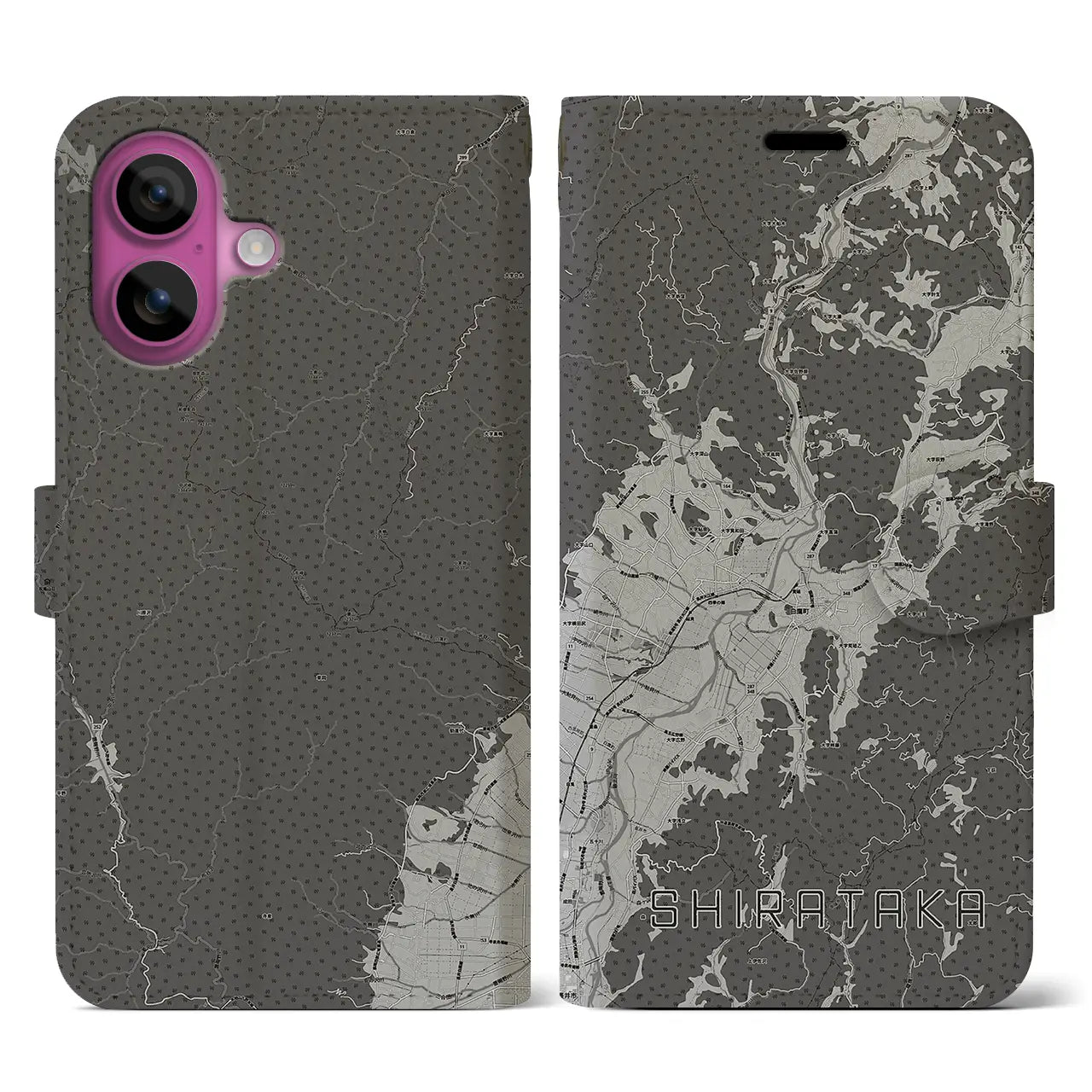 【白鷹(山形県)】地図柄iPhoneケース(手帳タイプ)モノトーン・iPhone 16 Pro 用