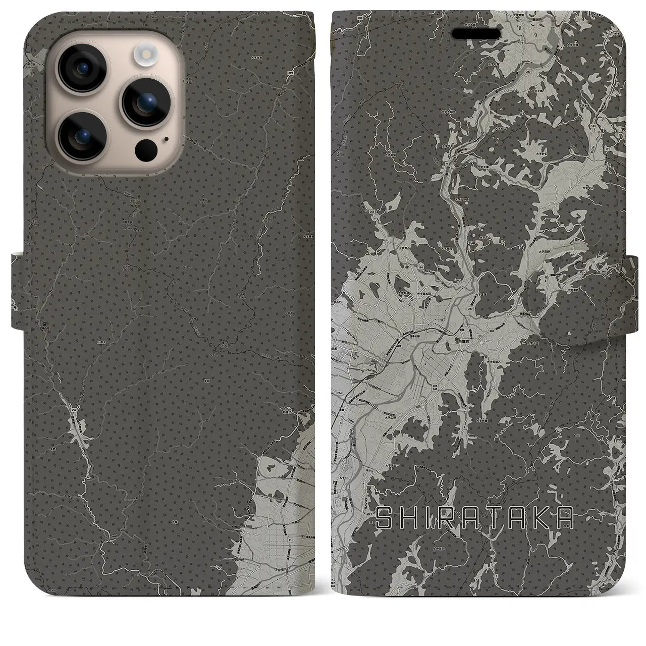 【白鷹(山形県)】地図柄iPhoneケース(手帳タイプ)モノトーン・iPhone 16 Plus 用