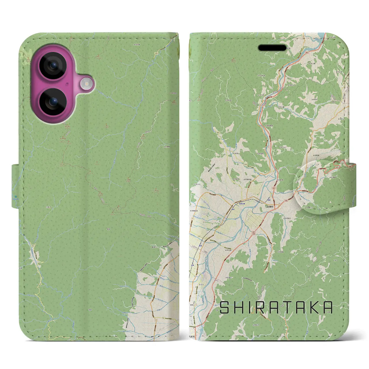 【白鷹(山形県)】地図柄iPhoneケース(手帳タイプ)ナチュラル・iPhone 16 Pro 用