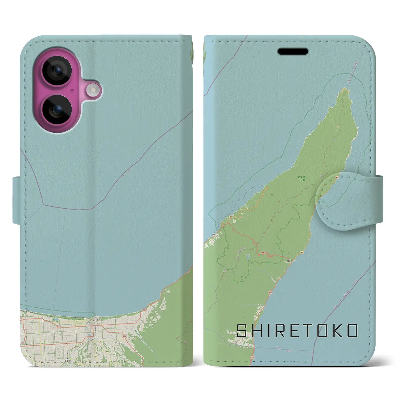 【知床(北海道)】地図柄iPhoneケース(手帳タイプ)ナチュラル・iPhone 16 Pro 用
