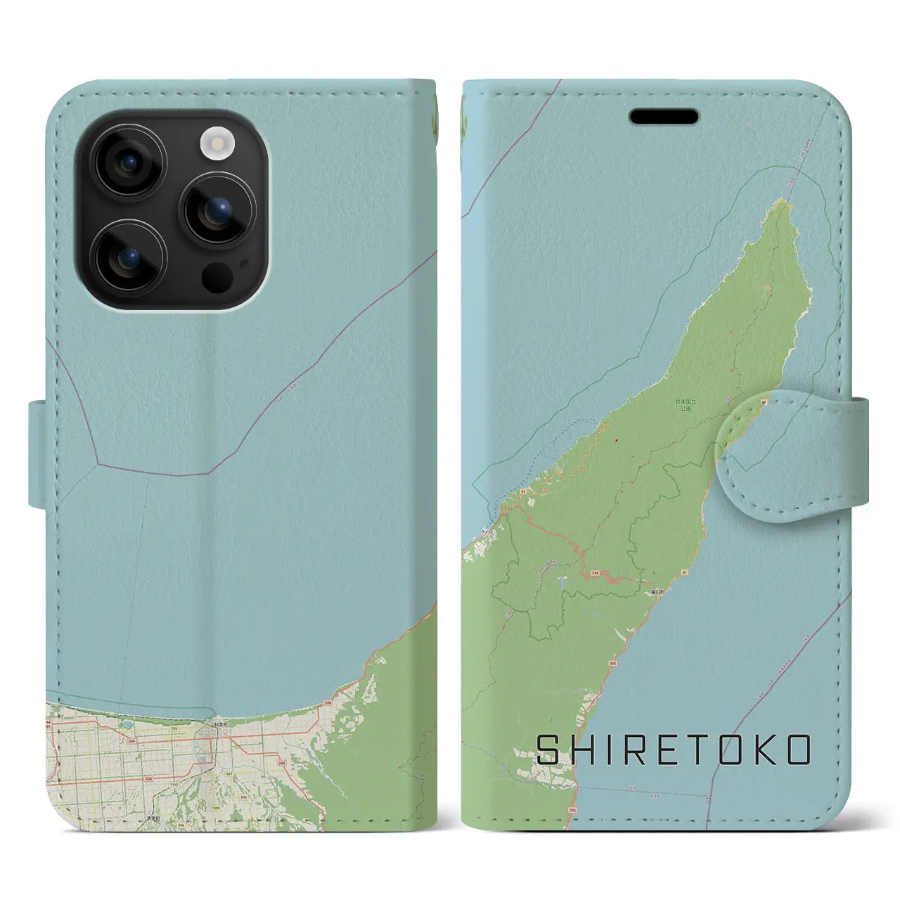 【知床(北海道)】地図柄iPhoneケース(手帳タイプ)ナチュラル・iPhone 16 用