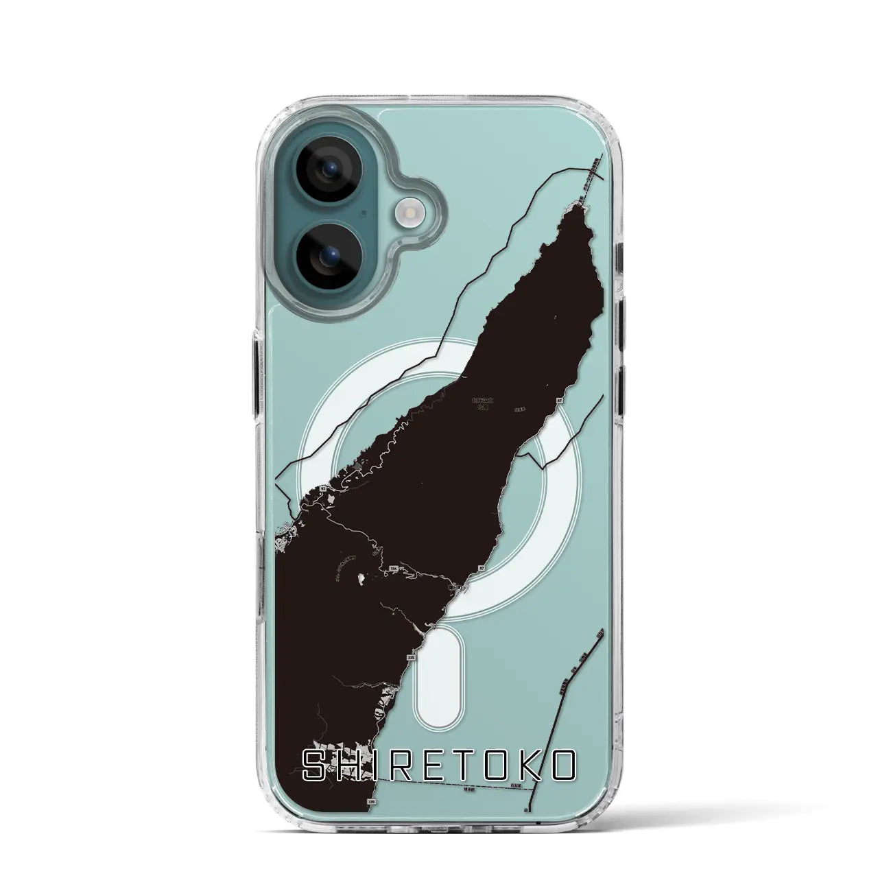 【知床(北海道)】地図柄iPhoneケース(MagSafeタイプ)モノトーン・iPhone 16 Pro 用