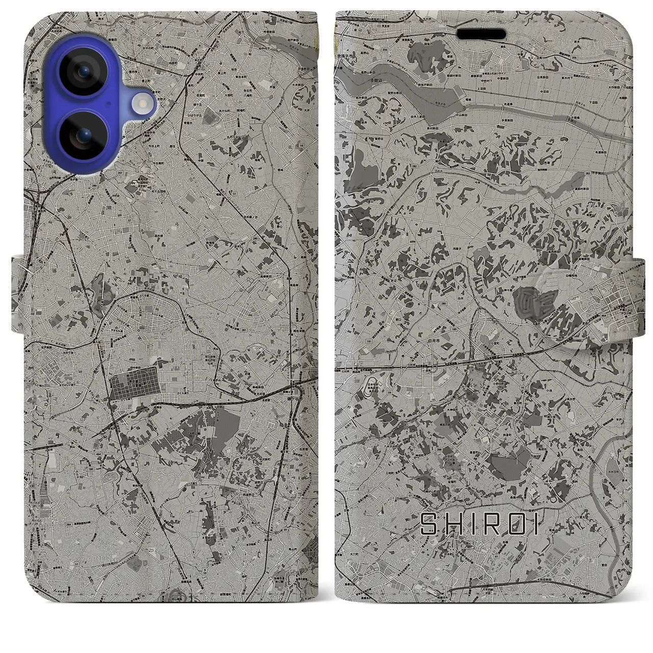 【白井(千葉県)】地図柄iPhoneケース(手帳タイプ)モノトーン・iPhone 16 Pro Max 用