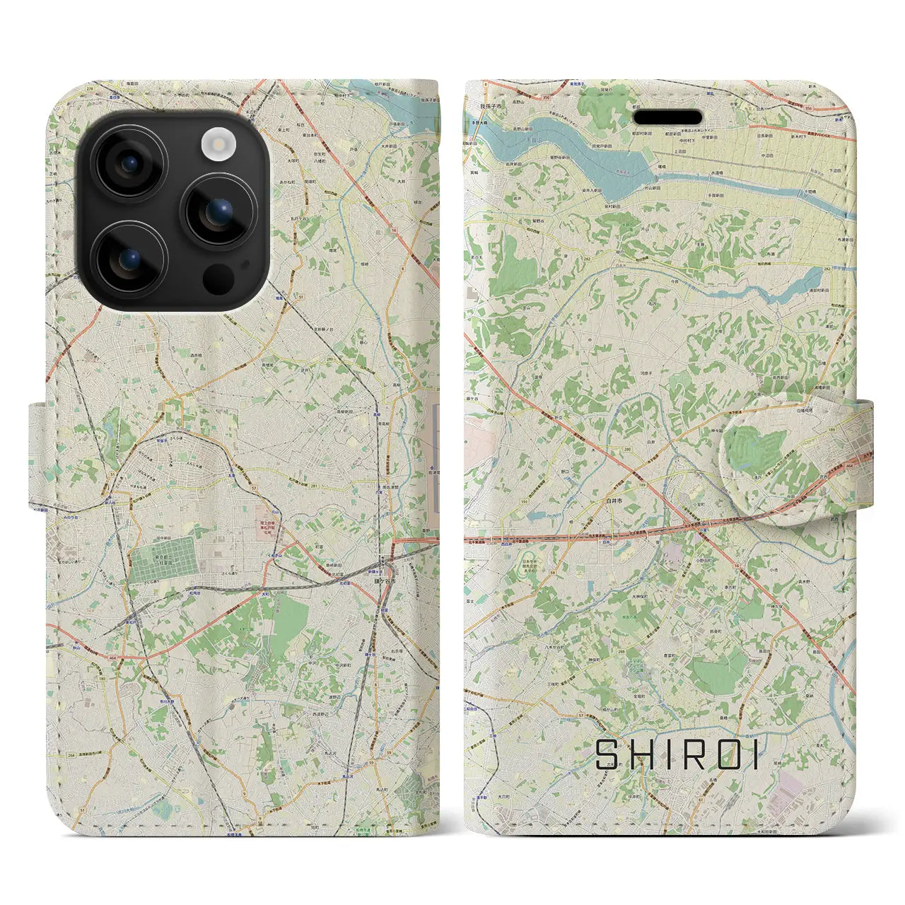 【白井(千葉県)】地図柄iPhoneケース(手帳タイプ)ナチュラル・iPhone 16 用