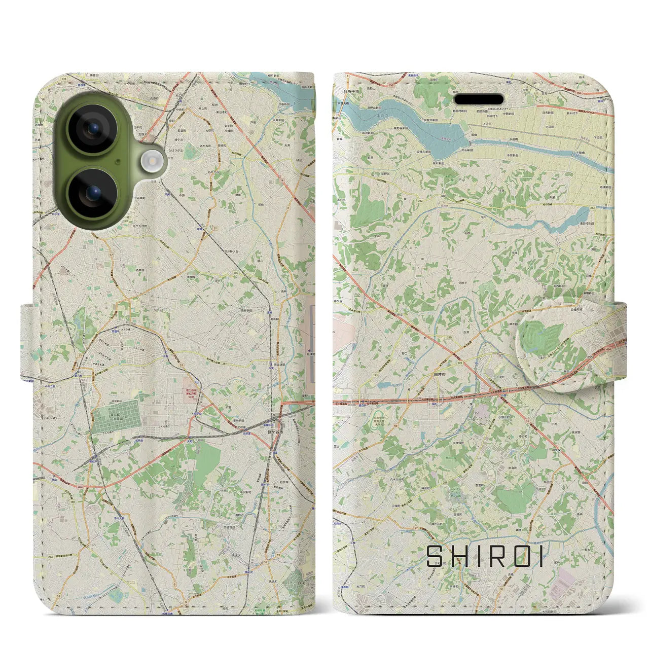 【白井(千葉県)】地図柄iPhoneケース(手帳タイプ)ナチュラル・iPhone 17 Pro Max 用