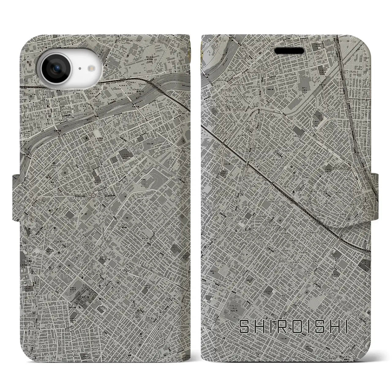 【白石(北海道)】地図柄iPhoneケース(手帳タイプ)