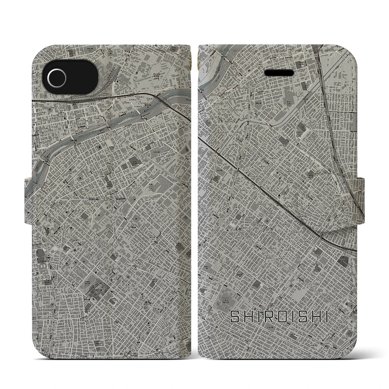 【白石(北海道)】地図柄iPhoneケース(手帳タイプ)