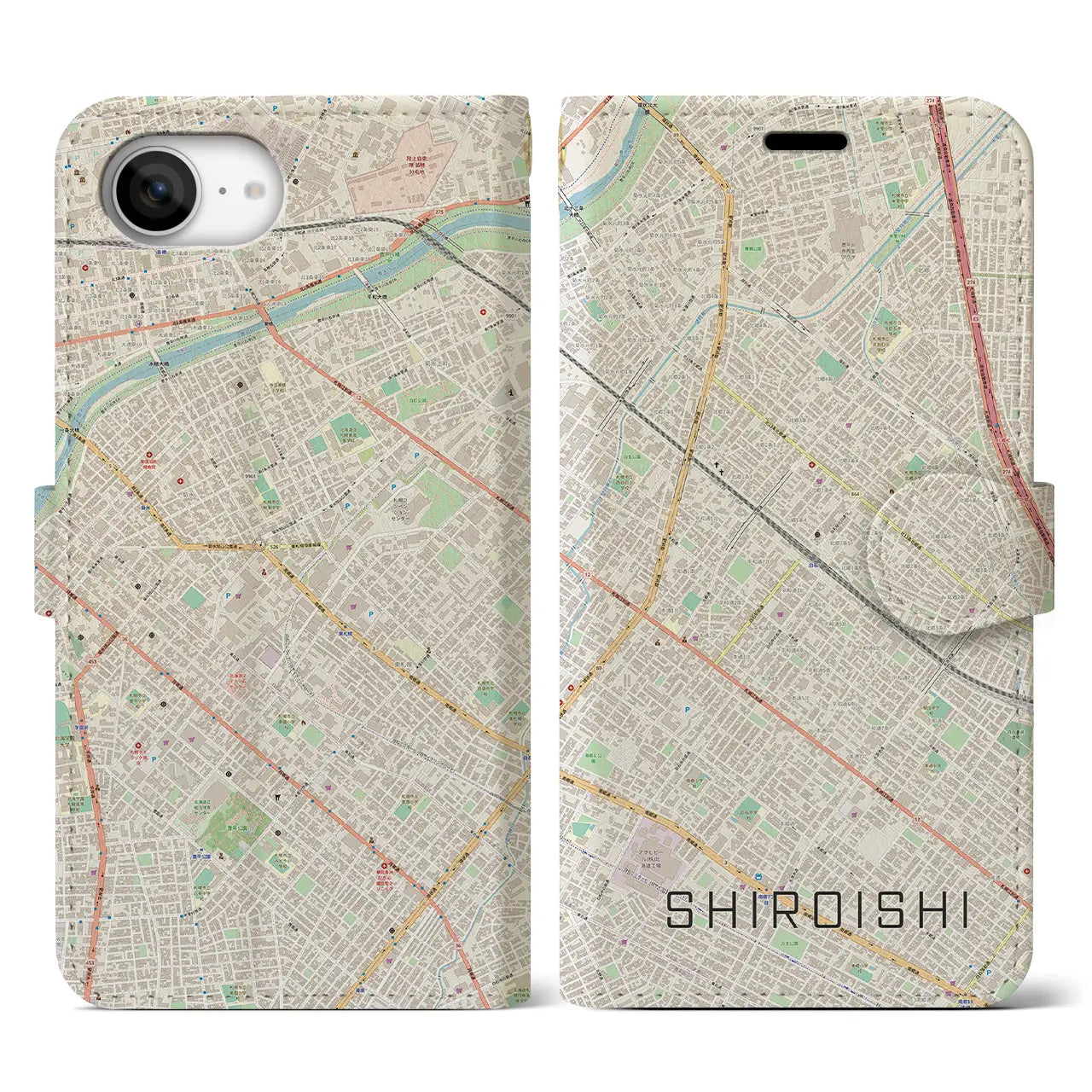 【白石(北海道)】地図柄iPhoneケース(手帳タイプ)